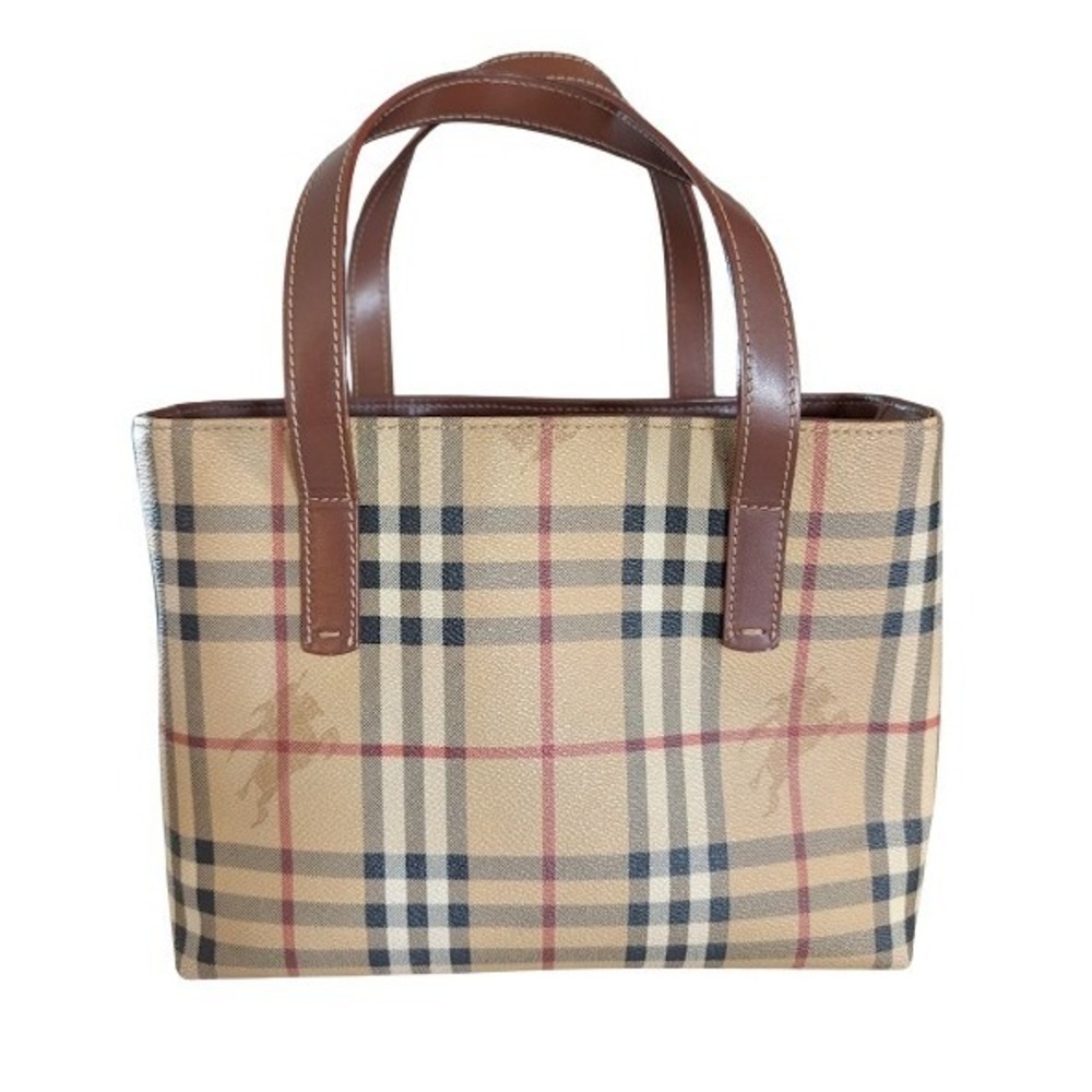 Burberry London Nova Check Tote Bag Brown Leather Trim Prorsum Knight Logo